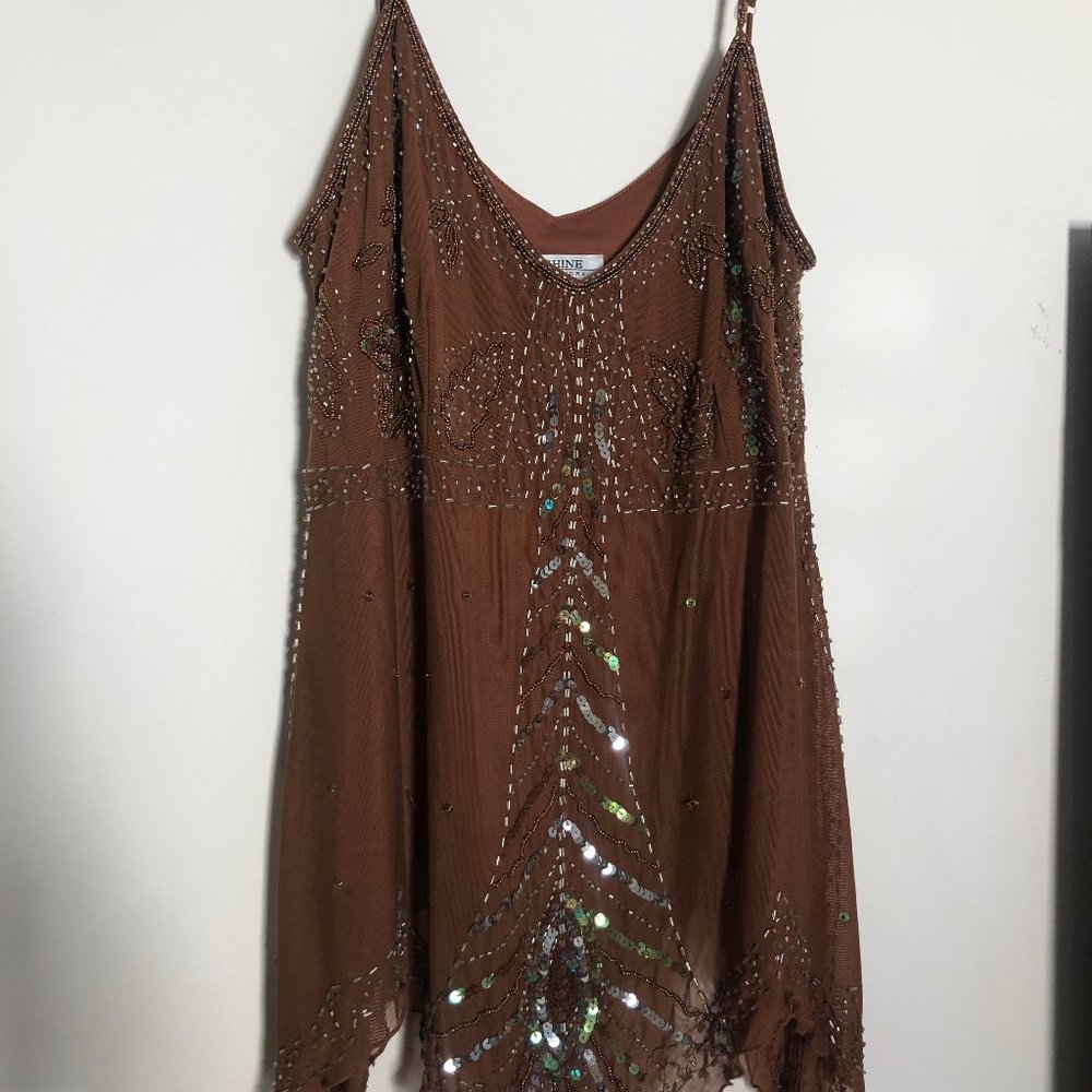 RUST BROWN BEADED CAMI TOP SIZE L
